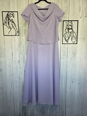 Lavender Chiffon Formal Maxi Dress Glitter Overlay Cowl Neck Size 18 Wedding